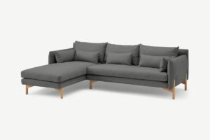 Amber 3-Sitzer Ecksofa (Recamiere links), Stoff in Grau und Eiche - MADE.com