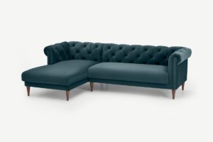 Barstow Ecksofa (Recamiere links), Samt in Stahlblau - MADE.com