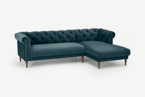 Barstow Ecksofa (Recamiere rechts), Samt in Stahlblau - MADE.com