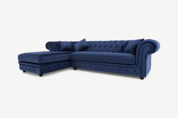 Branagh Ecksofa (Recamiere links), Samt in Cyanblau - MADE.com