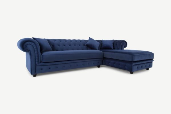 Branagh Ecksofa (Recamiere rechts), Samt in Cyanblau - MADE.com