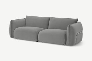 Dion 3-Sitzer Sofa, Samt in Hellgrau und Stahl - MADE.com