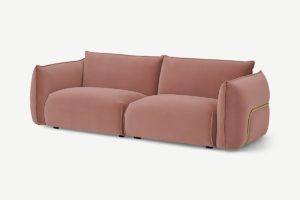 Dion 3-Sitzer Sofa, Samt in Zartrosa und Messing - MADE.com