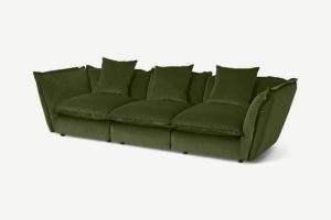 Fernsby 3-Sitzer Sofa, recycelter Samt in Moosgruen - MADE.com