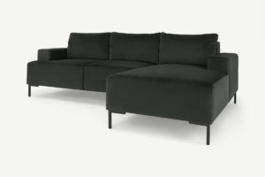 Frederik 3-Sitzer Ecksofa (Recamiere rechts), Samt in Dunkelanthrazit - MADE.com