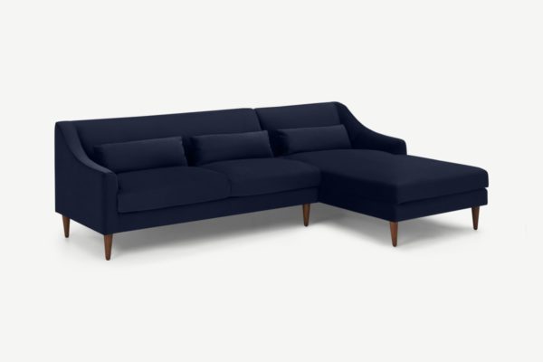 Herton Ecksofa (Recamiere rechts), Samt in Tintenblau - MADE.com