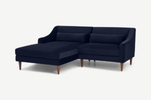 Herton kleines Ecksofa (Recamiere links), Samt in Tintenblau - MADE.com