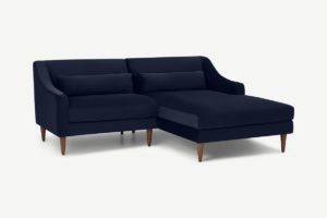 Herton kleines Ecksofa (Recamiere rechts), Samt in Tintenblau - MADE.com