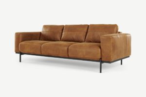 Jarrod 3-Sitzer Sofa, Premium-Leder in Cognac - MADE.com
