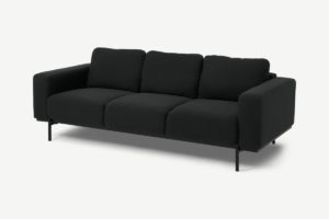 Jarrod 3-Sitzer Sofa, Webstoff in Nachtschwarz - MADE.com