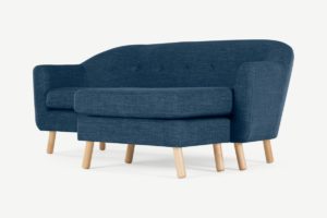 Lottie 2-Sitzer Sofa mit Recamiere, Stoff in Hafenblau - MADE.com