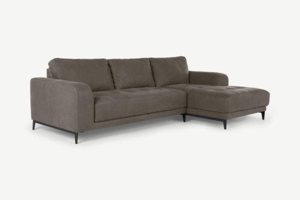 Luciano Ecksofa (Recamiere rechts), Leder in Grau - MADE.com