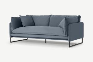 Malini 3-Sitzer Sofa, Baumwoll-Leinen-Mix in Blau - MADE.com