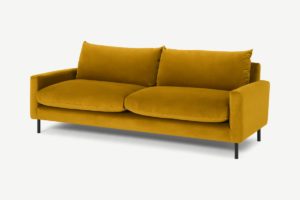Russo 3-Sitzer Sofa, recycelter Samt in Senfgelb - MADE.com