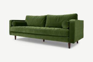 Scott 3-Sitzer Sofa, Baumwollsamt in Grasgruen - MADE.com