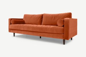 Scott 3-Sitzer Sofa, Baumwollsamt in Rostorange - MADE.com
