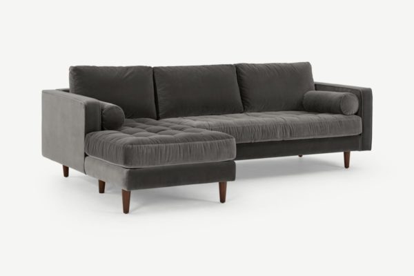 Scott Ecksofa (Recamiere links), Baumwollsamt in Betongrau - MADE.com