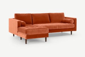 Scott Ecksofa (Recamiere links), Baumwollsamt in Rostorange - MADE.com