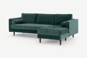 Scott Ecksofa (Recamiere rechts), Baumwollsamt in Petrol - MADE.com