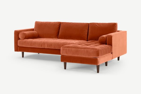 Scott Ecksofa (Recamiere rechts), Baumwollsamt in Rostorange - MADE.com