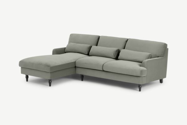 Tamyra Ecksofa (Recamiere links), Samt in Salbeigruen und Schwarz - MADE.com