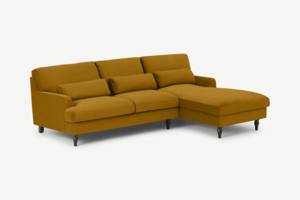 Tamyra Ecksofa (Recamiere rechts), Samt in Naturorange und Schwarz - MADE.com