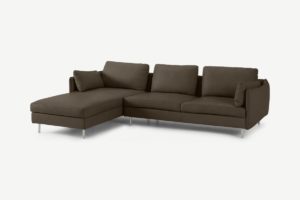 Vento 3-Sitzer Ecksofa (Recamiere links), Leder in Braun - MADE.com