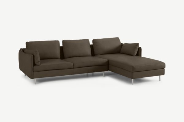 Vento 3-Sitzer Ecksofa (Recamiere rechts), Leder in Braun - MADE.com