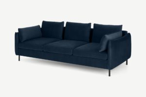 Vento 3-Sitzer Sofa, Samt in Saphirblau - MADE.com