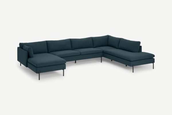 Zarina Ecksofa (Recamiere rechts), Stoff in Aegaeisblau - MADE.com