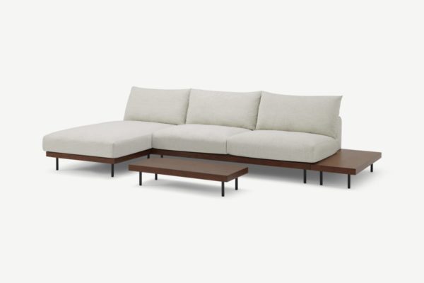 Zita modulares Ecksofa mit 2 Beistelltischen, Stoff in Kalkgrau - MADE.com