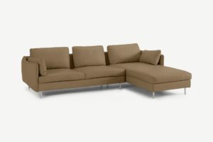 Vento 3-Sitzer Ecksofa (Recamiere rechts), Leder in Blassbraun - MADE.com