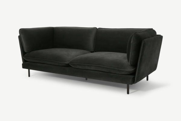 Wes 3-Sitzer Sofa, Samt in Dunkelanthrazit - MADE.com