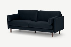 Brayla 3-Sitzer Sofa (fertig montiert), recycelter Samt in Mondscheinblau - MADE.com