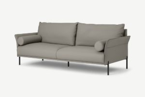 Easton 3-Sitzer Sofa, Leder in Steingrau - MADE.com