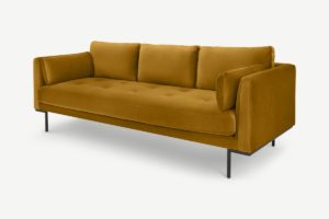 Harlow 3-Sitzer Sofa, recycelter Samt in Safrangelb - MADE.com