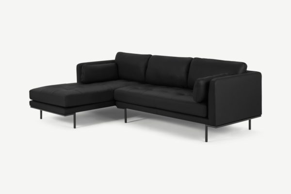 Harlow Ecksofa (Recamiere links), Leder in Schwarz - MADE.com