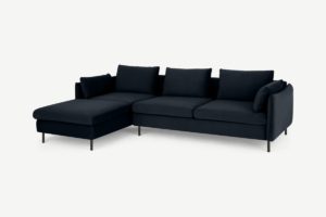 Vento Ecksofa (Recamiere links), recycelter Samt in Mitternachtsblau - MADE.com