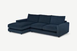 Arni Ecksofa (Recamiere links), recycelter Samt in Marineblau - MADE.com