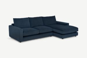 Arni Ecksofa (Recamiere rechts), recycelter Samt in Marineblau - MADE.com