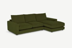 Arni Ecksofa (Recamiere rechts), recycelter Samt in Moosgruen - MADE.com