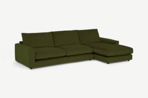 Arni grosses Ecksofa (Recamiere rechts), recycelter Samt in Moosgruen - MADE.com