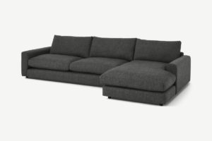 Arni grosses Ecksofa (Recamiere rechts), strukturierter Webstoff in Schiefergrau - MADE.com