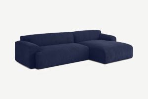 Avalon Ecksofa (Recamiere rechts), Kordsamt in Marineblau - MADE.com