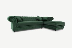 Branagh Ecksofa (Recamiere rechts), Samt in Tannengruen - MADE.com