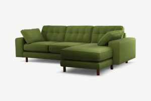 Content by Terence Conran Tobias Ecksofa (Recamiere rechts), Samt in Weingruen und dunkles Holz - MADE.com