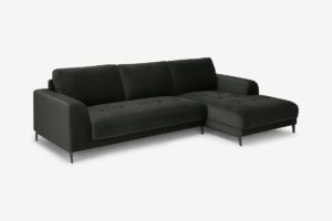 Luciano Ecksofa (Recamiere rechts), Samt in Granitgrau - MADE.com