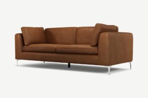 Monterosso 3-Sitzer Sofa, Leder in Honigbraun und Chrom - MADE.com