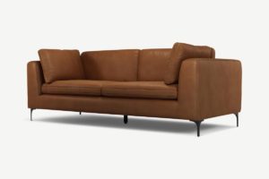 Monterosso 3-Sitzer Sofa, Leder in Honigbraun und Schwarz - MADE.com