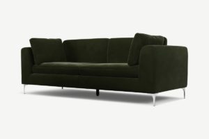 Monterosso 3-Sitzer Sofa, Samt in Dunkeloliv und Chrom - MADE.com